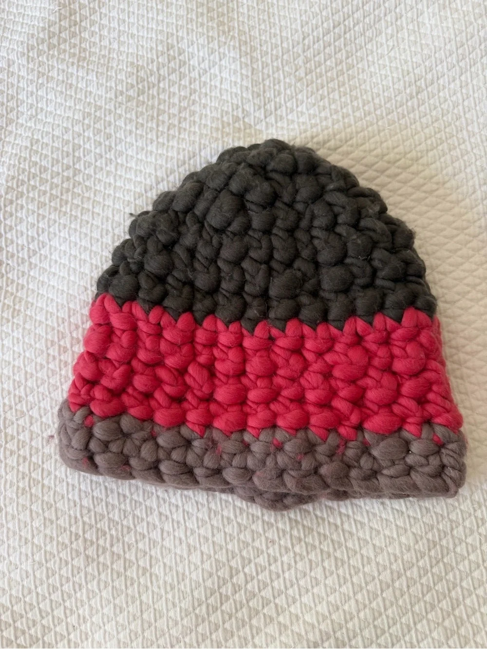 Chunky Knit Pom Beanie - Candy Pink & Cream